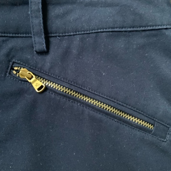 RALPH LAUREN Pencil Skirt Size 8 28” Navy Blue Gold Zipper Pockets Slit in Back - Picture 3 of 12
